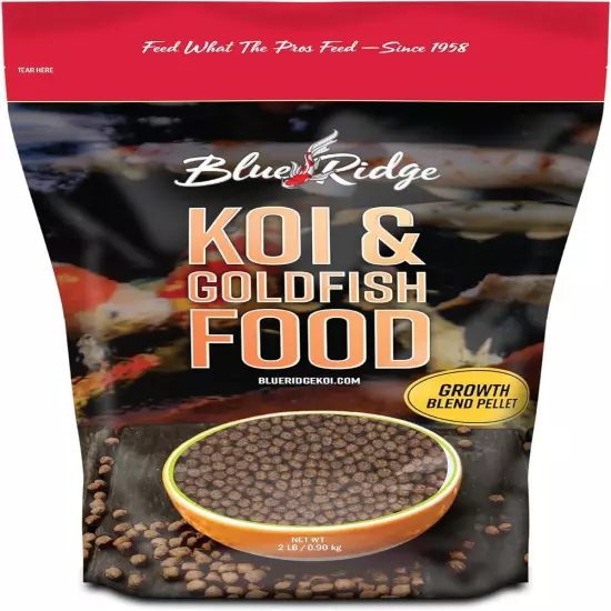 Blue Ridge Koi Fish Food 2lb - Koi Food 3/16” Large and Mini Blend Growth Formul