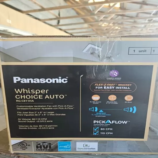 PanasonicRG-C811HA Whisper Choice Auto Pick-A-Flow 80/110 CFM Ceiling Bathroom