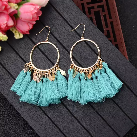 Fashion Women Bohemian Earrings Long Tassel Fringe Drop Dangle Ear Stud Jewelry