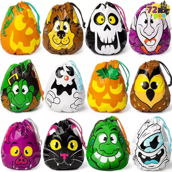 JOYIN 72PCS Halloween Drawstring Goody Bags for Treats Multi Color 