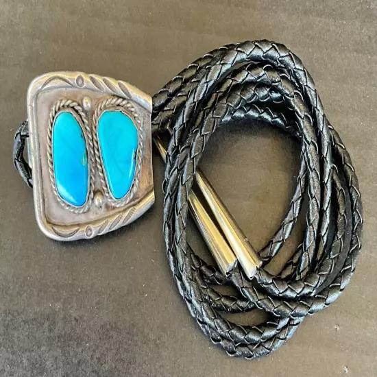 Vintage Navajo Pawn Turquoise Bolo Tie