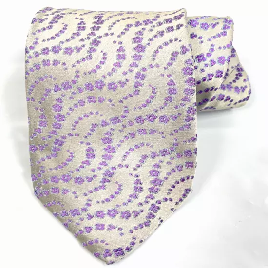 Gattonero Hand Made Italy Silver Purple Abstract Necktie Silk Tie 3.2" x 60"