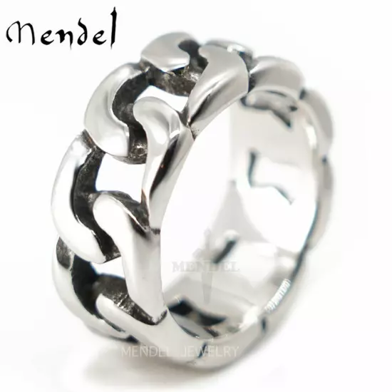 MENDEL Mens Biker Miami Cuban link Ring Band for Men Stainless Steel Size 7-15