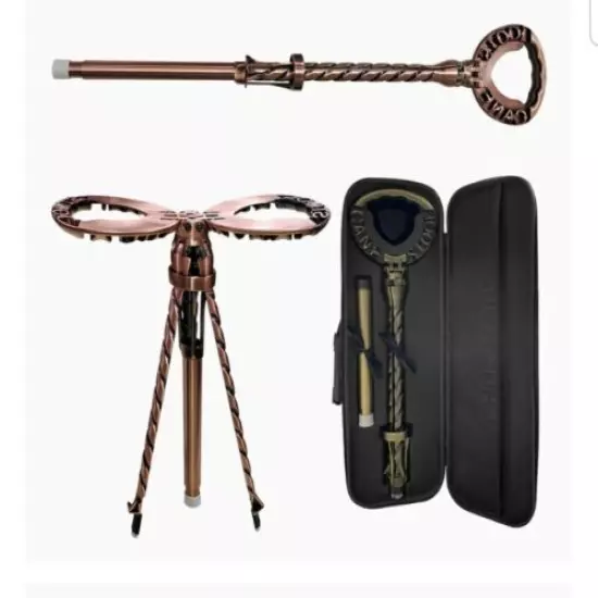 PORTABLE ROSE GOLD METAL MULTIPURPOSE CANE STOOL WITH CARRYING CASE