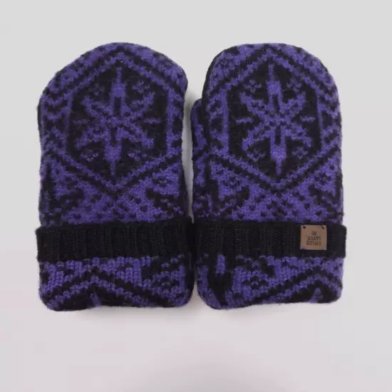 Upcycled Wool Black Purple Sweater Mittens Sherpa Fleece Lined NEW Adult M/L