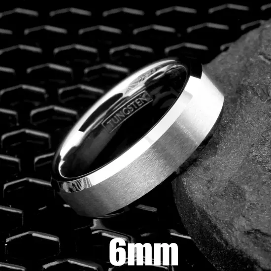 Tungsten Carbide Wedding Band Ring Brushed Silver Mens Jewelry Size 5-15 + Half