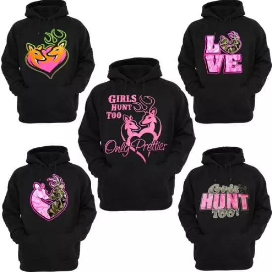 Women Black Hoodie Pink Camo Girls Hunt Too Love Deer Hunting Sweatshirt Hooded