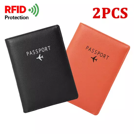 2Pcs Slim Leather Travel Passport Wallet RFID Blocking ID Card Case Cover