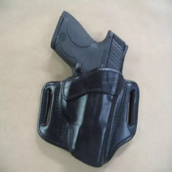 Walther PK380 PK .380 OWB Leather 2 Slot Molded Pancake Belt Holster CCW BLACK R