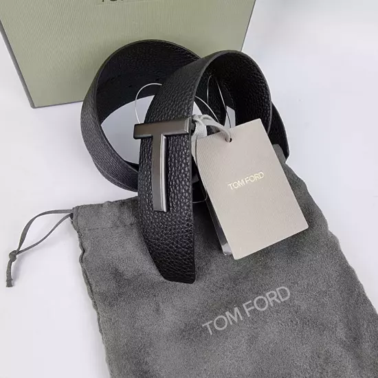 Authentic Tom Ford T Icon 40mm Black Grain Leather Belt New