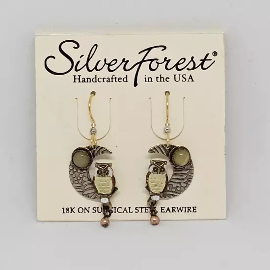 Silver Forest Silver Tone Owl Dangle Earrings 18k On Surgical Steel