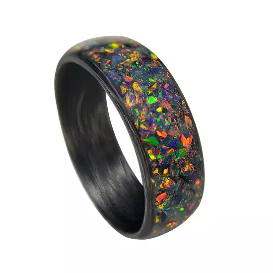 Carbon Fiber Ring with Fire Opal inlay - Handcrafted - Sizes 4-16 - Custom Width