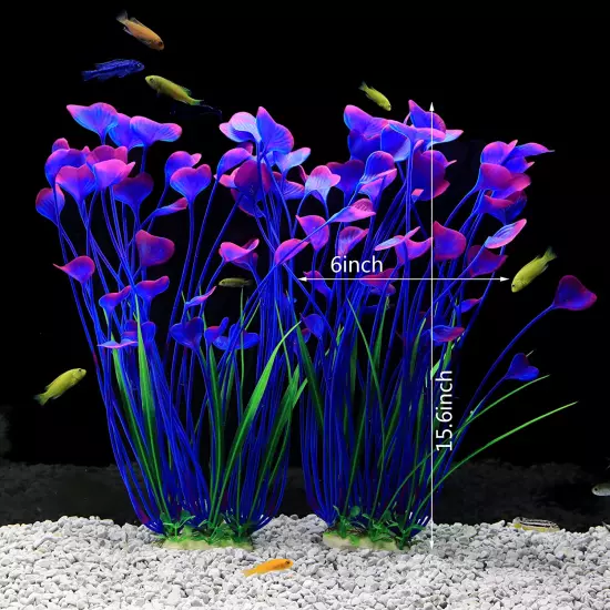 Plastic Plants for Aquarium,Tall Artificial Plants for Fish Tank Decor 15.6 Inch