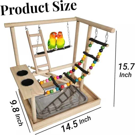 Parrots Playground, Bird Play Gym Wood Perch Stand Colours Climb Ladders Swing C