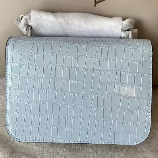 NEW TORY BURCH ELEANOR SMALL Convertible Bag croc-embossed Blue Mist Leather