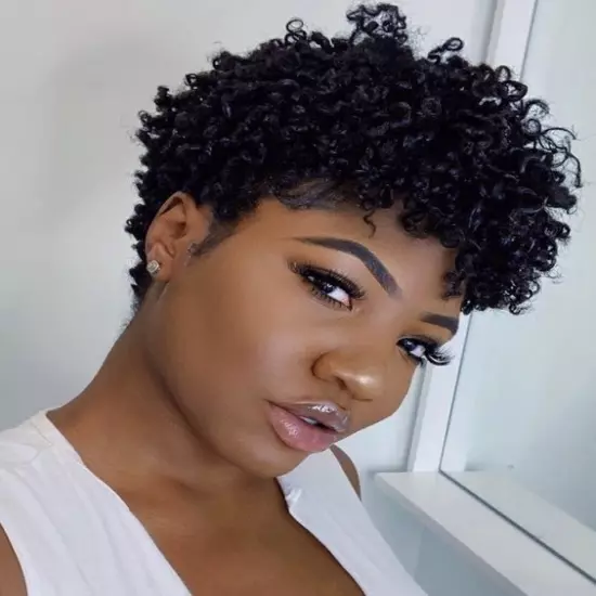 Short Black Afro Curly Human Hair For Women Machine Made None Lace Full Wig Sexy