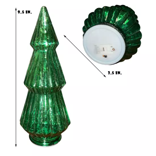 Christmas Mercury Pleated Glass Tabletop Light Up Tree Figurine Table Lamp Decor