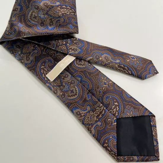 MICHAEL KORS MENS TIE PAISLEY 100% Silk BROWN, BLUE AND TAN.