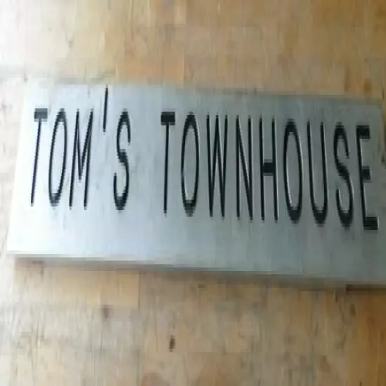 vtg Sign" Tom's Townhouse "Stainless hunting fish game Club NY 38x5x1/4"