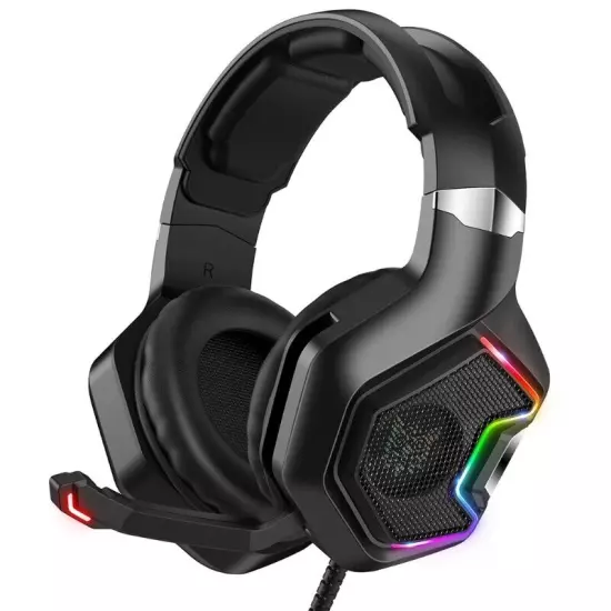 Gaming Headset with Breathing RGB LED Light Effect Headset Noise Cancel