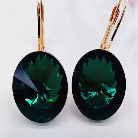 Bella earrings Rose Gold Plated With green Swarovski crystals BNIB