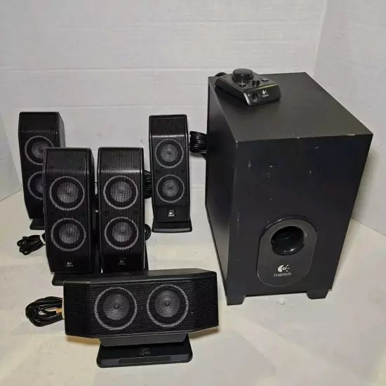 LOGITECH X-540 5.1 SURROUND SOUND SPEAKER SYSTEM W/ SUBWOOFER FULL SET COMPLETE!