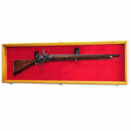 Gun Display Case Cabinet Rifle Oak X Large 65" Wood Musket Shotgun US Shadow Box