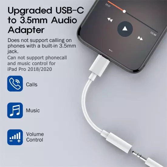 USB-C Type C to 3.5mm AUX Headphone Jack Adapter Lot For iPhone 15/Android Phone