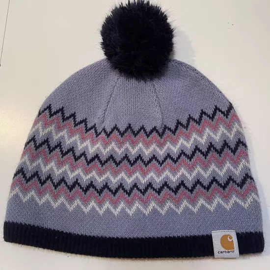 Carhartt Winter Hat Beanie Light Purple Wave Stripes Blue Pink White Chevron