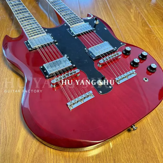 Custom Wine Red SG Double Neck Electric Guitar HH Pickups Chrome Hardware