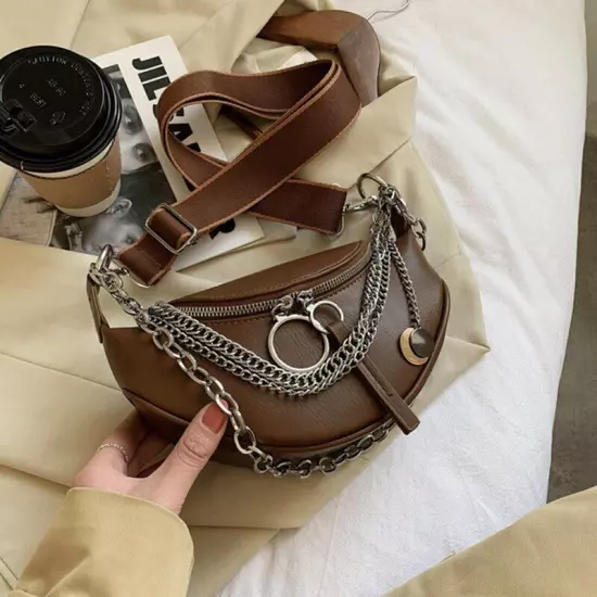 Chain Waist Belt Bag Women Leather Crossbody Fashion Phone Pack Purse Ladies 