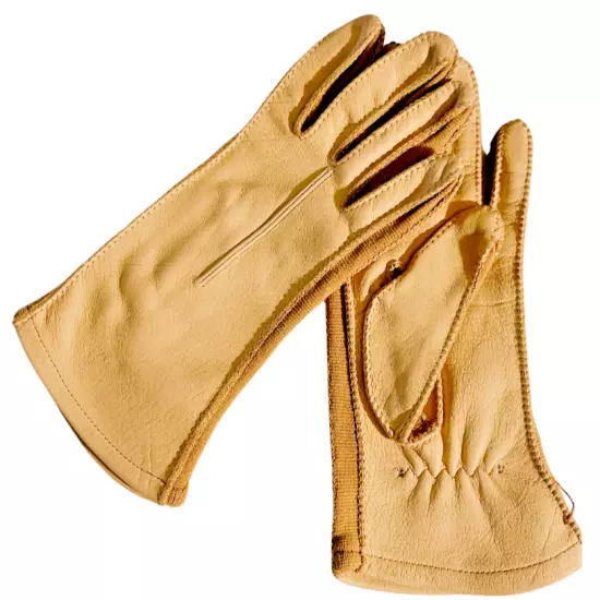 VTG DEERSKIN LEATHER GLOVES LADIES TAN TWO TONED STRETCH SOFT LEATHER SIZE S