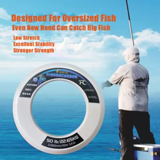 LUNYANG 100% Fluorocarbon Fishing Line 50M 50LB 22.65KG High Strength Density 