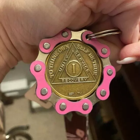 Pink AA Key Chain Chip Holder Keyring Gift Alcoholics Anonymous Al-Anon Women's