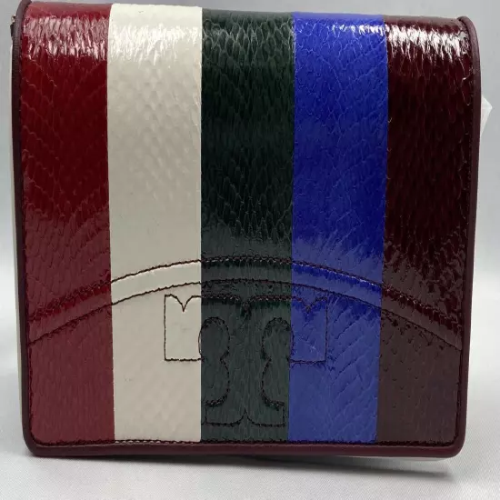 Tory Burch Savannah Striped Chain Flat Wallet /Crossbody in Multicolor Leather