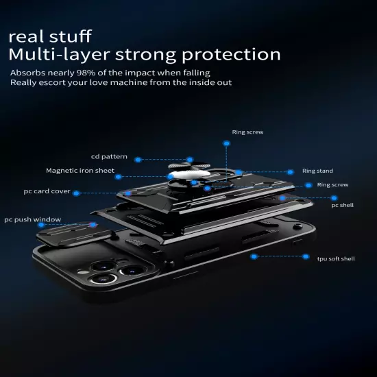 For iPhone 16 15 14 13 Plus|Pro|Pro Max Sliding Camera Protect Ring Phone Case