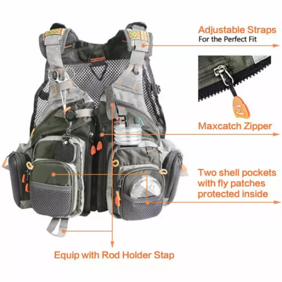 Maxcatch Fly Fishing Mesh Vest (Vest / Sling Pack / Backpack) Adjustable Size