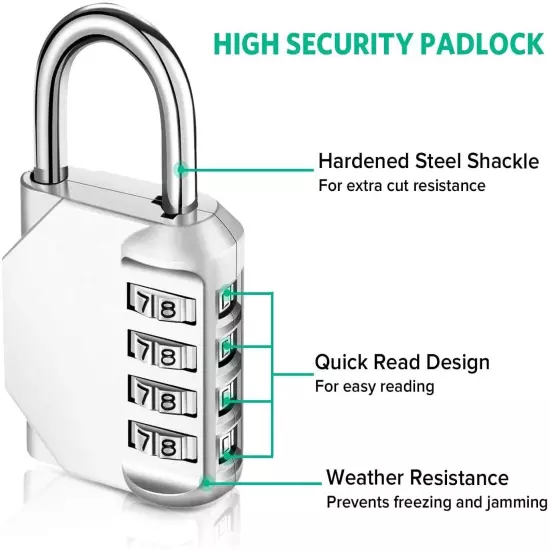 Combo Lock for Lockers 4 Digit Combination Padlock 2 Pack Pad Locks with Code