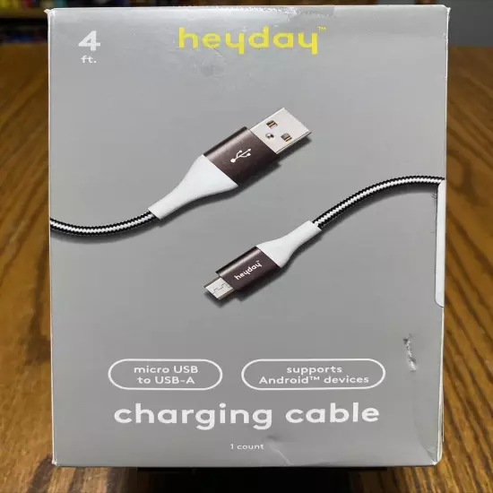 Heyday 4ft micro usb to usb-a braided charging cable - Black/White/Gunmetal