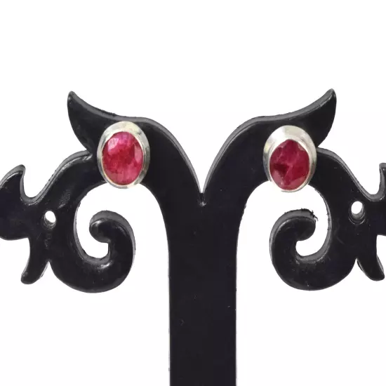 925 Solid Sterling Silver Simulated Ruby Stud Earring I925