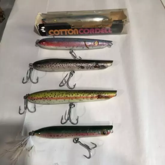 FIVE (5) PENCIL POPPER Surface Lure’s From 5”-6 1/2” mostly COTTON CORDELL #429