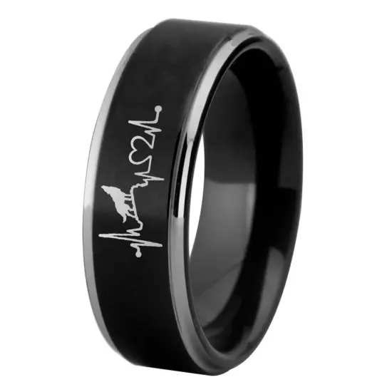 8MM Wolf with Heart Beat Tungsten Carbide Ring Band Wedding Comfort Fit Ring