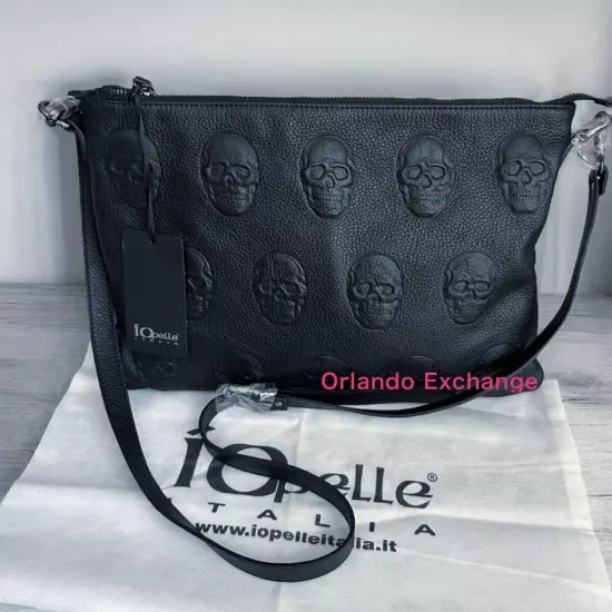 NWT IO Pelle Skull Embossed Italian Leather Crossbody Bag