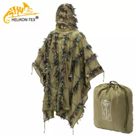 Ghillie Suit Sniper Camouflage Tactical Poncho Helikon-Tex Leaf Woodland + Bag