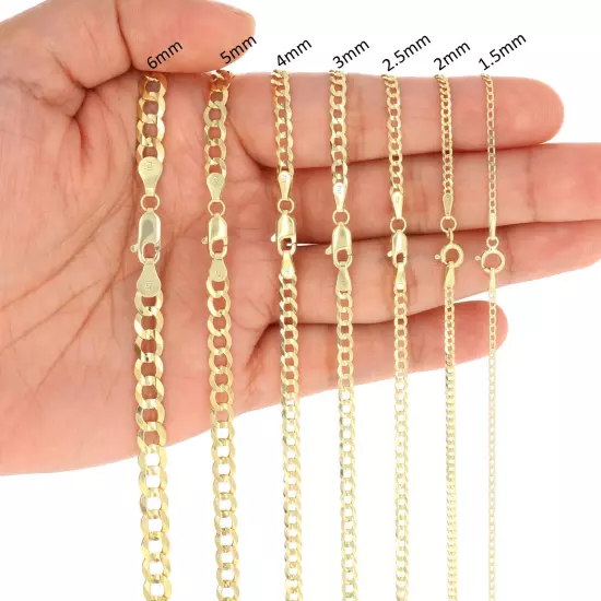 10K Yellow Gold Solid 2mm-12.5mm Curb Cuban Chain Link Necklace Bracelet 7"- 30"