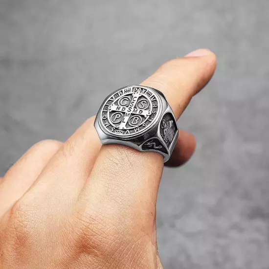 Catholic Saint Benedict Exorcism Amulet Men Rings Stainless Steel Size 7-13