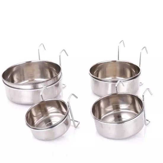 Stainless Steel Feeding Feeder Food Water Bowl with Hook For Bird Parrot Cage