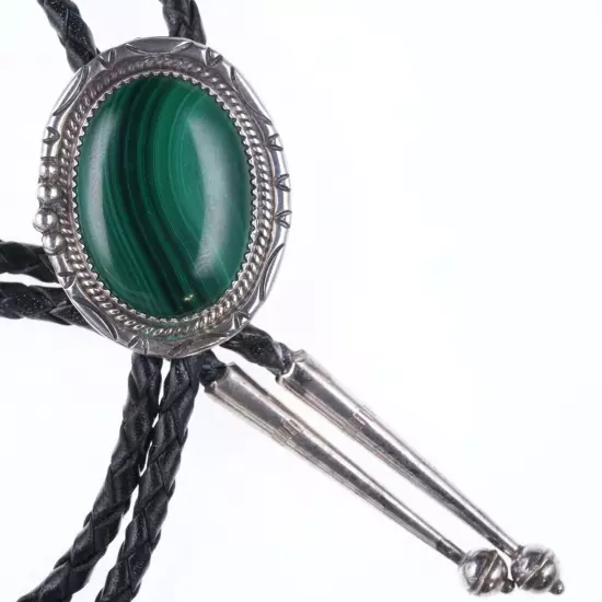 Vintage Navajo Sterling and Malachite bolo tie