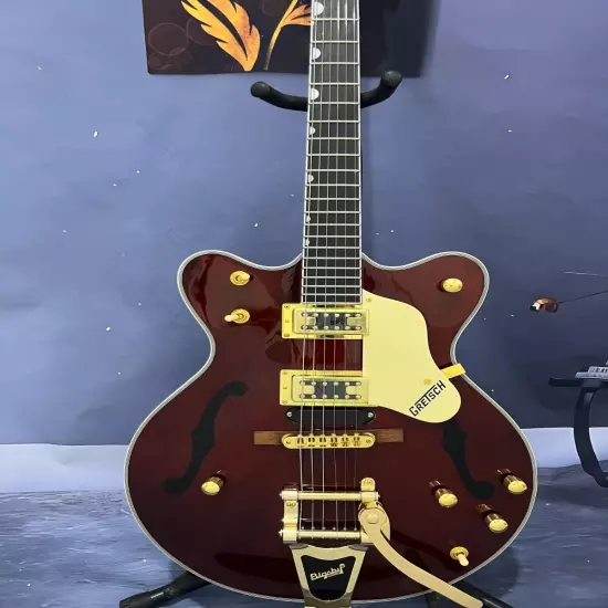 hot sale electric guitar brown color semi-hollow body Jazz gold hardware