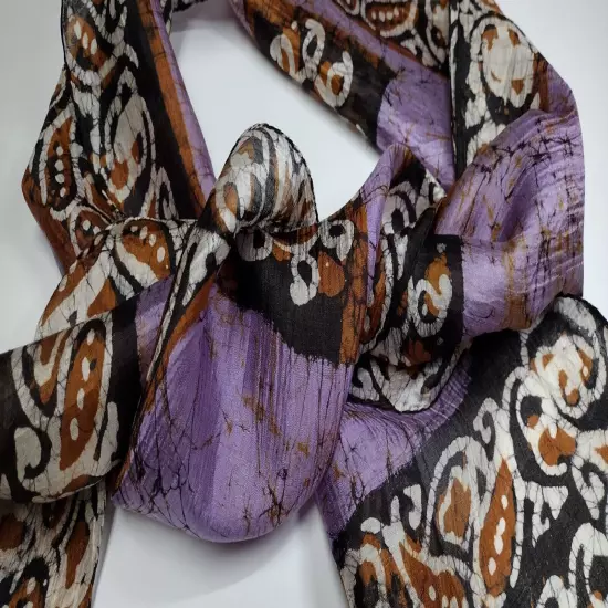 Lavender Silk Scarf Paisley Tribal Sun Vintage INDIA RICH LOOKING & BOHEMIAN 70s